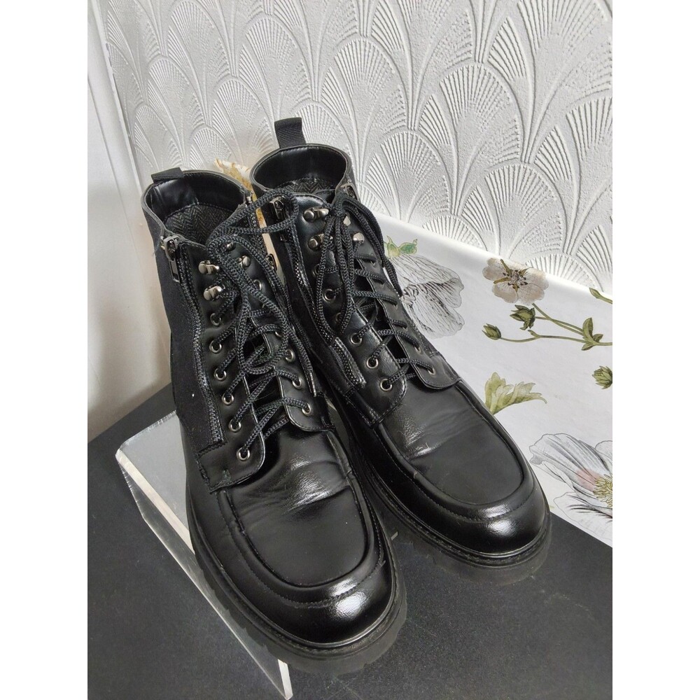 Steve Madden Men’s Black Leather Bragg Ankle Boots Lace-Up Round Toe Size 11
